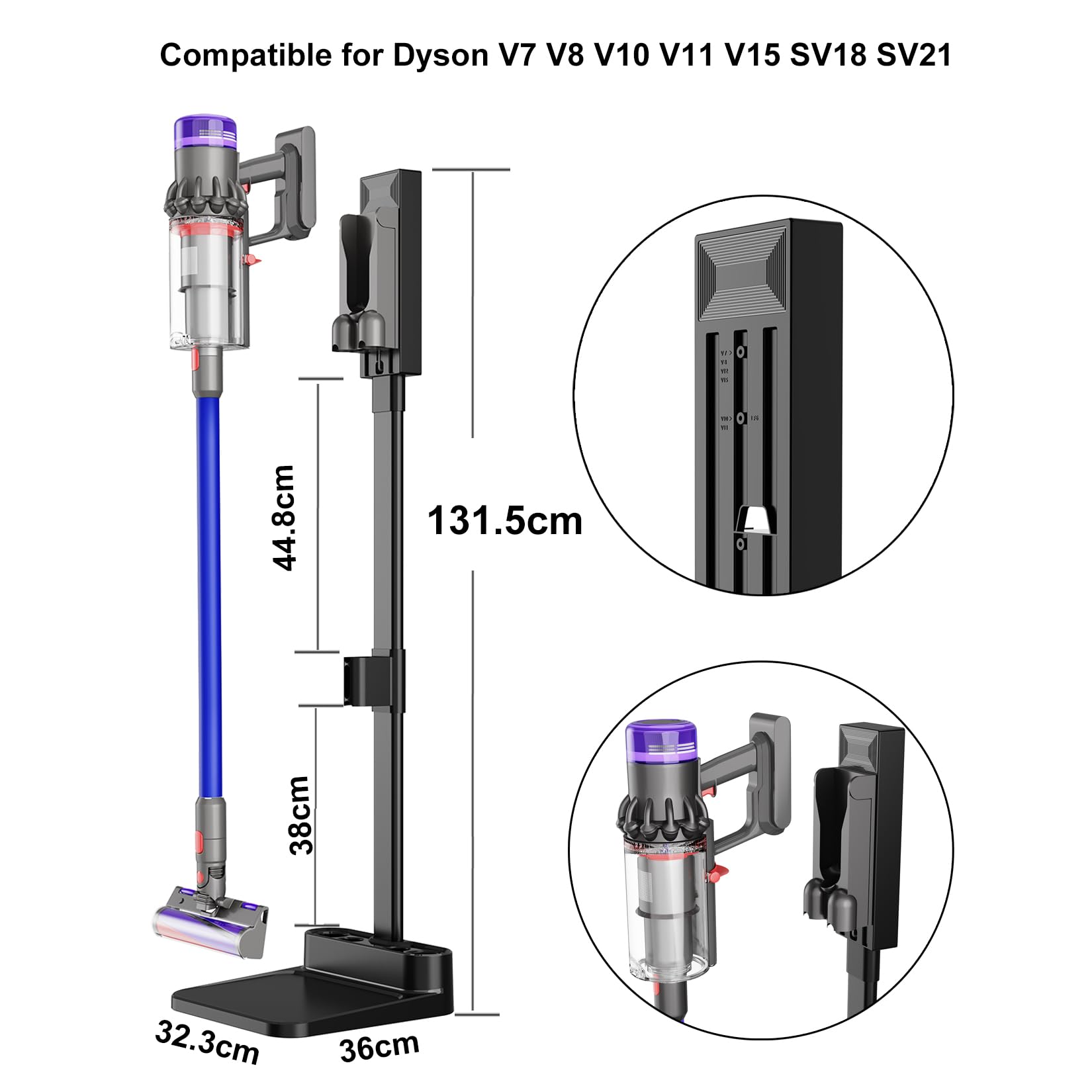 Foho Vacuum Stand Dock for Dyson V7 V8 V10 V11 V12 V15 - Black Storage Bracket Compatible with Central Vacuum Installations